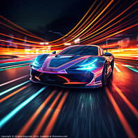 Buy canvas prints of Speeding sport car on neon highway, created with generative AI by Mirjana Bogicevic
