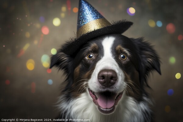 Cute dog with celebration hat, created with generative AI Picture Board by Mirjana Bogicevic