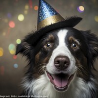 Buy canvas prints of Cute dog with celebration hat, created with generative AI by Mirjana Bogicevic