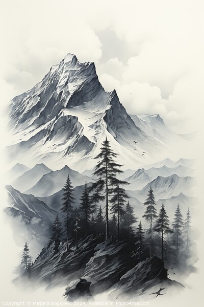 Drawing of winter mountain, created with generative AI Picture Board by Mirjana Bogicevic