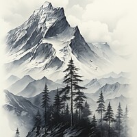 Buy canvas prints of Drawing of winter mountain, created with generative AI by Mirjana Bogicevic