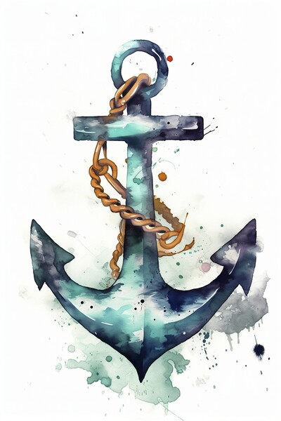 Anchor watercolor painting Picture Board by Mirjana Bogicevic
