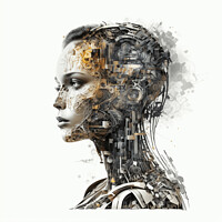 Buy canvas prints of Artificial intelligence in humanoid head by Mirjana Bogicevic
