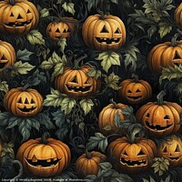 Buy canvas prints of Halloween pumpkins seamless pattern, created with generative AI by Mirjana Bogicevic