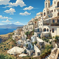 Buy canvas prints of Santorini, Greece travel illustration by Mirjana Bogicevic