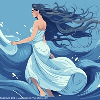 Buy canvas prints of Illustration of woman with flowing hair dance in the ocean by Mirjana Bogicevic