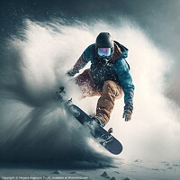 Buy canvas prints of Snowboarder glides down the mountain by Mirjana Bogicevic