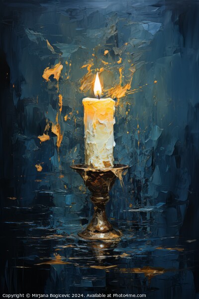 Candle on the dark blue background Picture Board by Mirjana Bogicevic