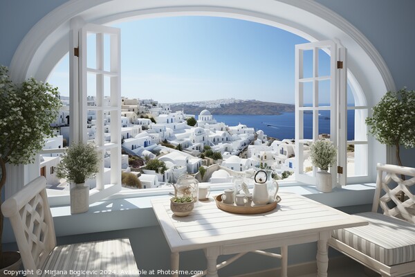 Open window with a view to a beautiful Greek scenery Picture Board by Mirjana Bogicevic