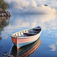 Buy canvas prints of Rowboat on the calm water, created with generative AI by Mirjana Bogicevic
