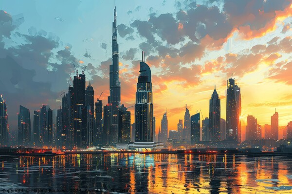 Dubai City Skyline With a Tall Tower Picture Board by Mirjana Bogicevic