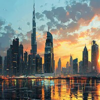 Buy canvas prints of Dubai City Skyline With a Tall Tower by Mirjana Bogicevic