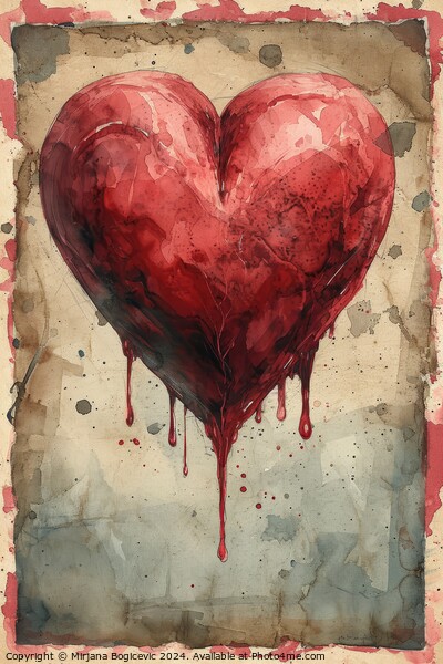 Elegant Symphony of Love, A Flourishing Red Heart Picture Board by Mirjana Bogicevic