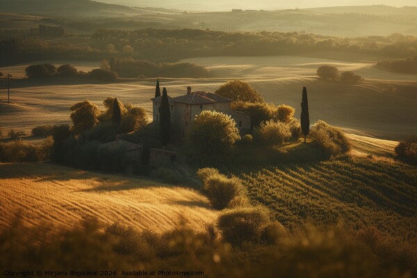 Tuscany landscape in sunset Picture Board by Mirjana Bogicevic