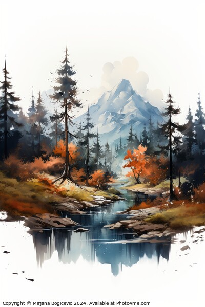 Autumn mountain landscape illustration Picture Board by Mirjana Bogicevic