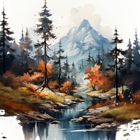Buy canvas prints of Autumn mountain landscape illustration by Mirjana Bogicevic