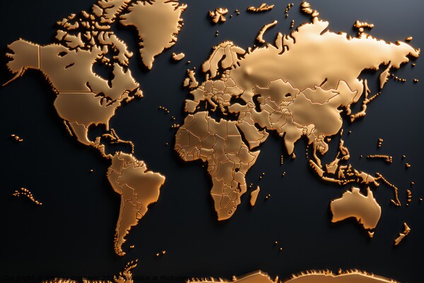 Simple gold world map Picture Board by Mirjana Bogicevic
