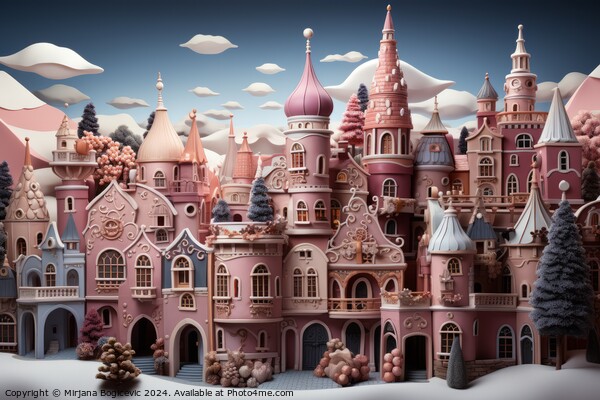 Majestic Pink Castle Surrounded by Towers and Lush Trees Picture Board by Mirjana Bogicevic