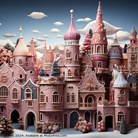 Buy canvas prints of Majestic Pink Castle Surrounded by Towers and Lush Trees by Mirjana Bogicevic