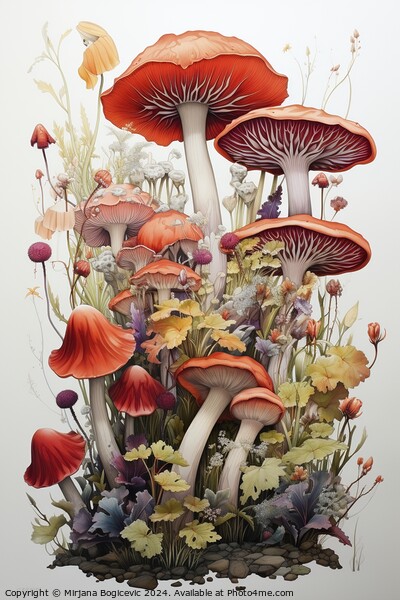 Mushroom watercolor backdrop Picture Board by Mirjana Bogicevic