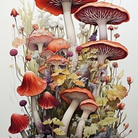 Buy canvas prints of Mushroom watercolor backdrop by Mirjana Bogicevic