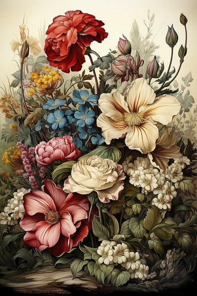 Floral vintage paper Picture Board by Mirjana Bogicevic