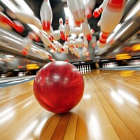 Buy canvas prints of Strike success at the bowling alley: a dynamic collision by Mirjana Bogicevic