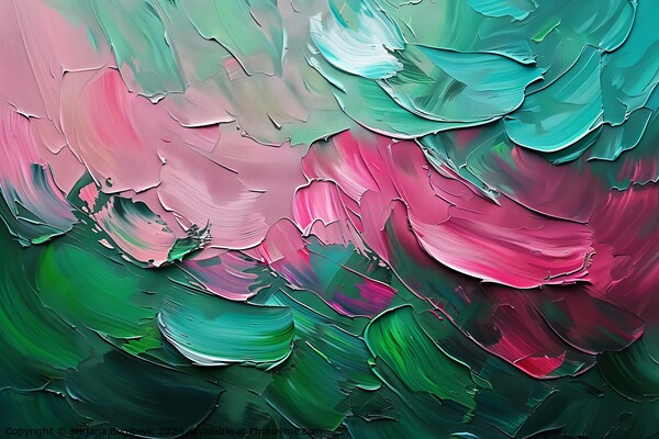 Ethereal Petals Dance in a Vivid Symphony of Green and Pink Hues Picture Board by Mirjana Bogicevic