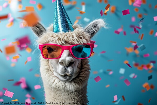 Festive Llama Celebrating in Style at a New Years Eve Carnival Picture Board by Mirjana Bogicevic