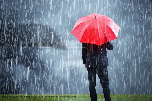Resolute businessman in rain Picture Board by Mirjana Bogicevic
