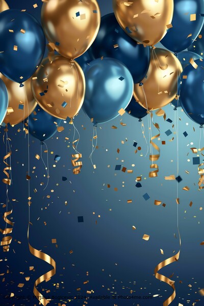 Golden Blue Balloons Abstract Picture Board by Mirjana Bogicevic