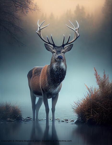 Foggy Morning Deer Wildlife Picture Board by Mirjana Bogicevic