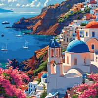 Santorini Blossoming Beauty, Aegean Blue