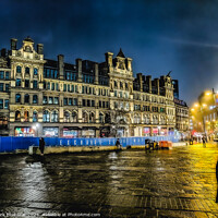 Buy canvas prints of Exchange Square in Manchester at night by Dark Blue Star