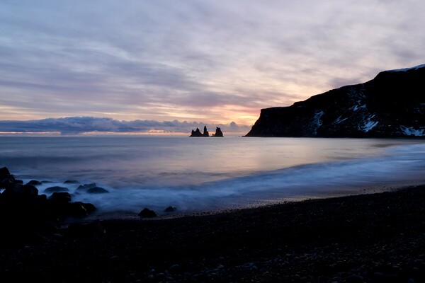 Beach Sunset Over Reynisfjara Black Sand Beach, I Picture Board by Alice Rose
