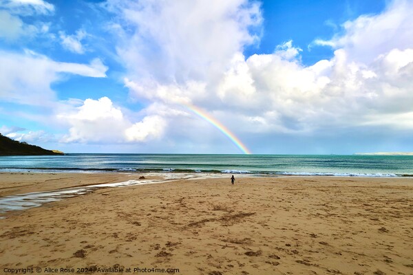 Rainbow over Carbis Bay Cornwall Beach Seascape Picture Board by Alice Rose Lenton