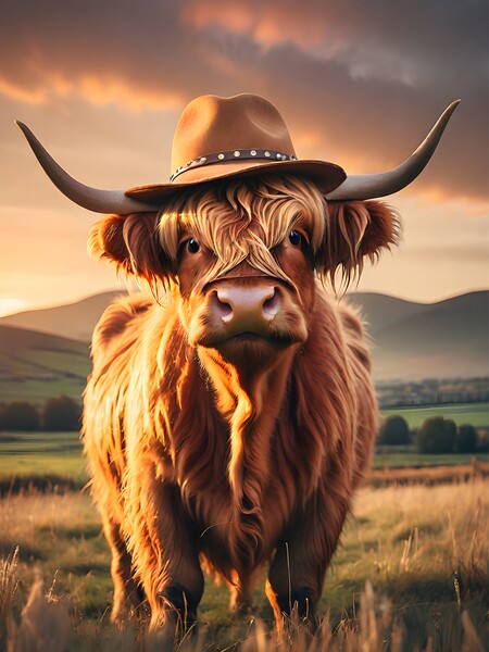 Highland Cow Hat Sky Picture Board by Paddy P