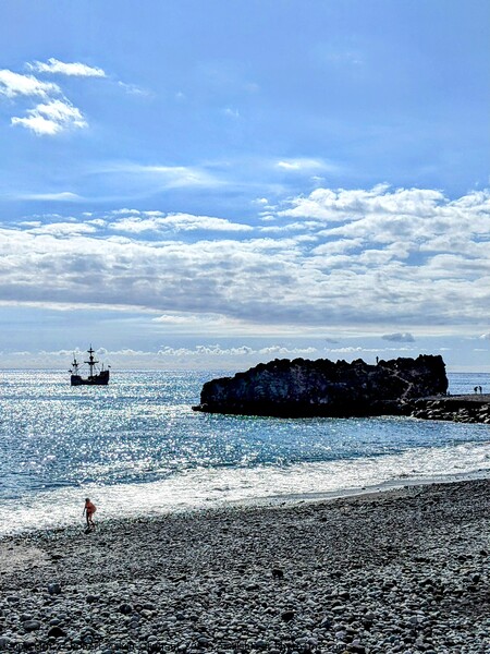 Ship passing Fomosa Beach, Madeira  Picture Board by Robert Galvin-Oliphant