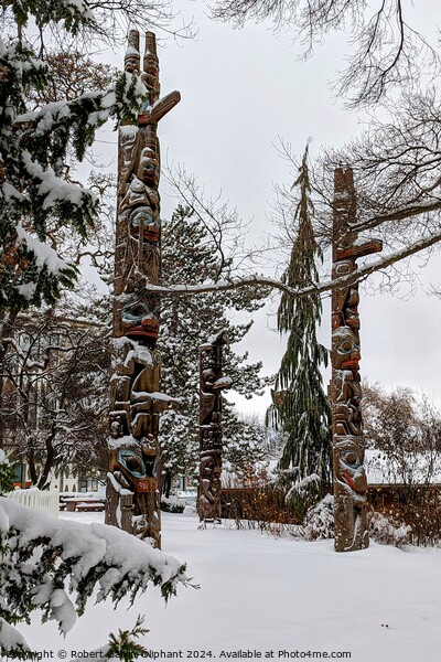 Totem poles in snow Picture Board by Robert Galvin-Oliphant