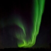 Northern Lights or Aurora Borealis resembling a green fishhook