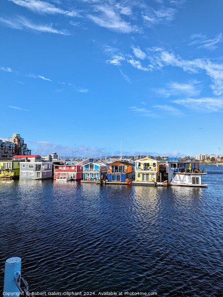 Colourful houseboats in harbour  Picture Board by Robert Galvin-Oliphant