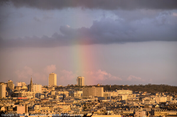 Cityscape Paris with a rainbow Picture Board by Justo II Gayad