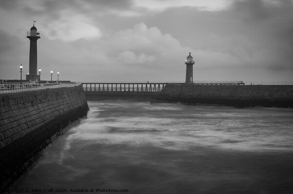 Whitby Harbour in B&W Picture Board by John Craft