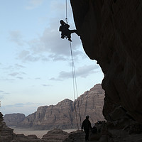 Buy canvas prints of Rappeling, Wadi Rum, Jordan  by PhotoStock Israel