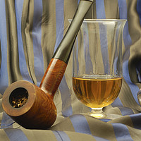 Buy canvas prints of wooden pipe and glass of malt whiskey by PhotoStock Israel