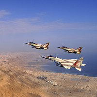 Buy canvas prints of 2 F-16 and one F-15 IAF fighter jets by PhotoStock Israel