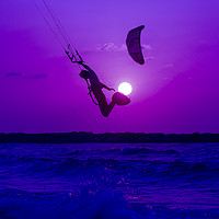 Buy canvas prints of Kite surfing at sunset by PhotoStock Israel