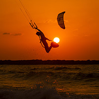 Buy canvas prints of Kite surfing at sunset by PhotoStock Israel