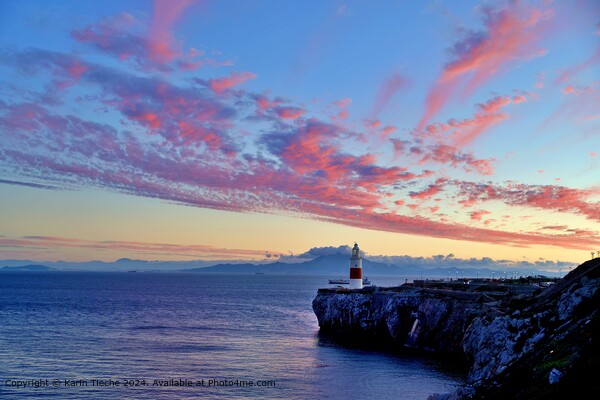 Sunset on Gibraltar lighthouse Picture Board by Karin Tieche