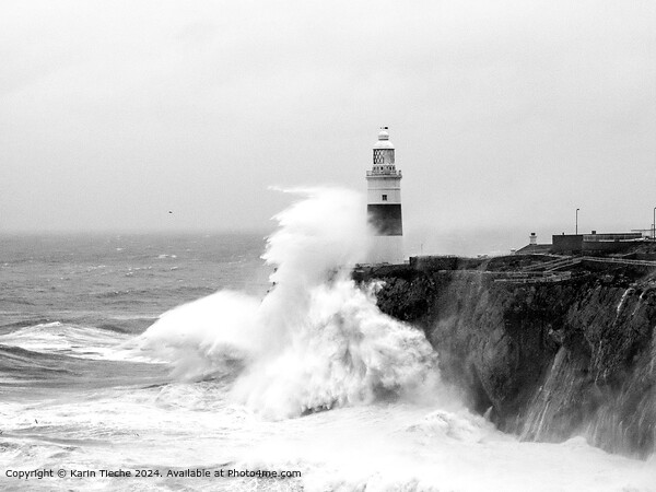 Stormy waves against the lighthouse of  Gibraltar Picture Board by Karin Tieche